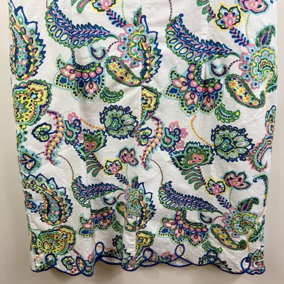 Talbots White Colorful Paisley Floral Sheath Dress Size 12 Scalloped Hem Summer - Picture 11 of 15